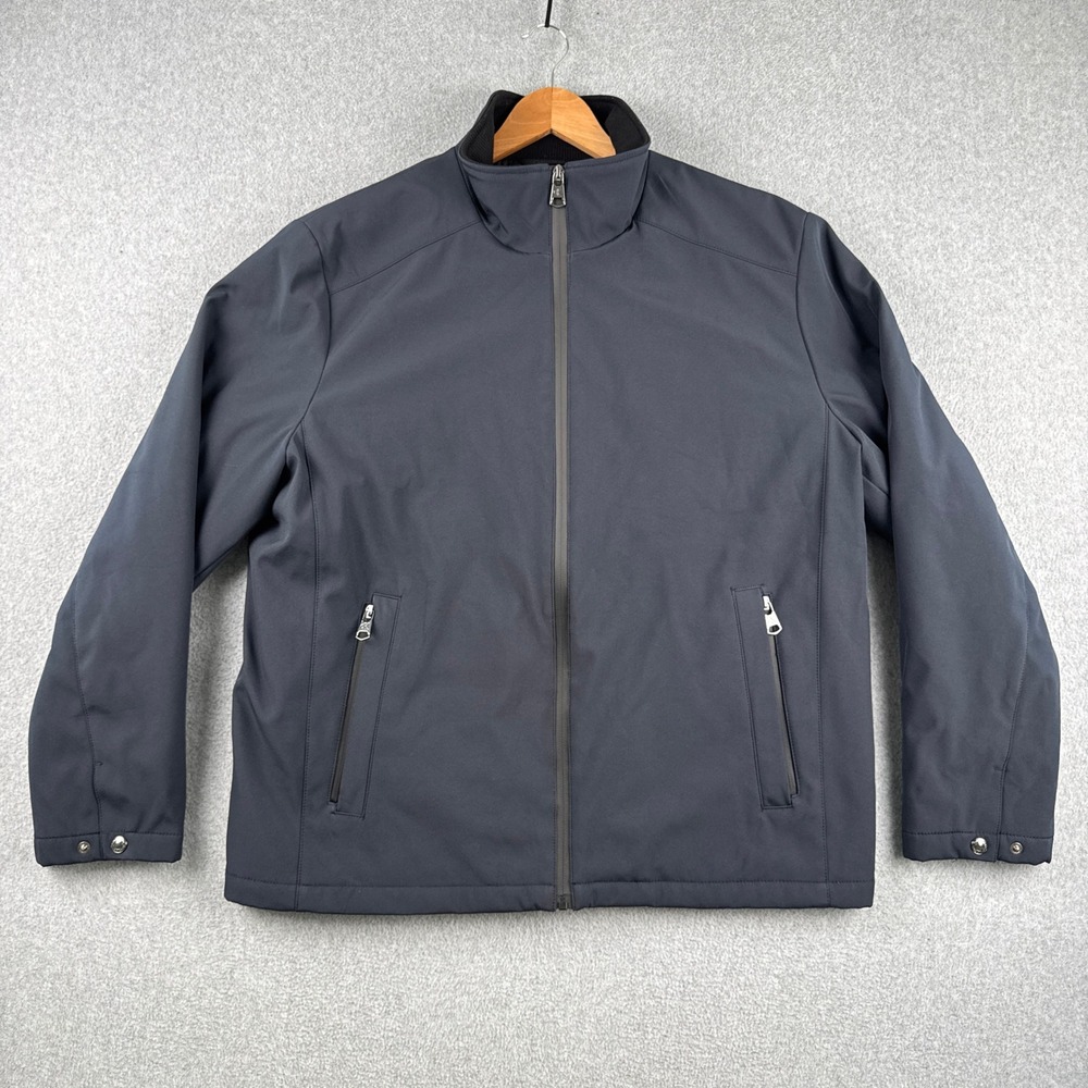 Calvin Klein Jacket Mens L Blue Softshell Puffer Lined Full Zip Mock Neck Coat